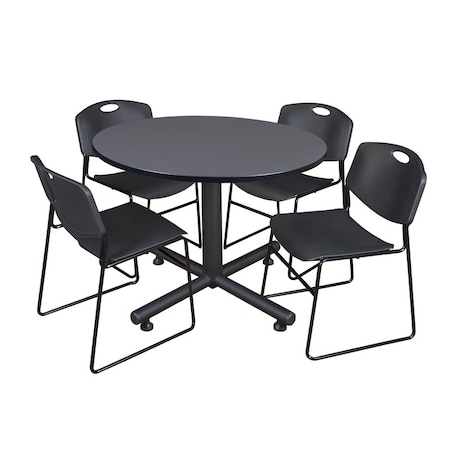 Kobe Kobe Round Table & Chair Set, Wood, Metal, Polypropylene Top, Grey TKB48RNDGY44BK